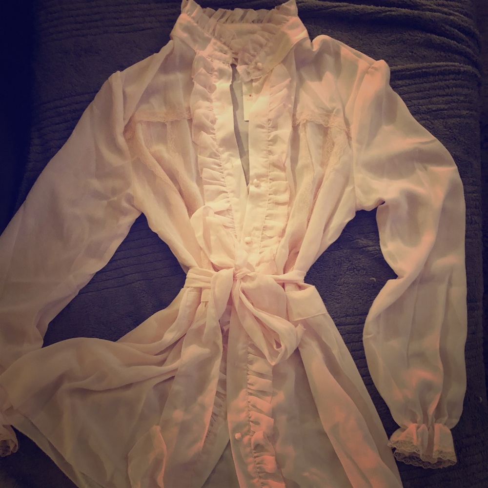 See through chiffon tuxedo shirt